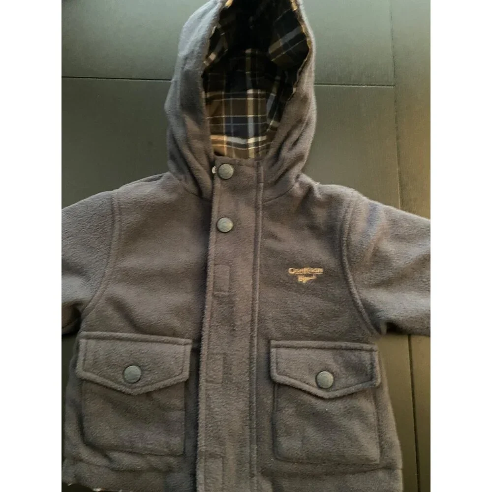 OshKosh B'Gosh Reversible All-Season Jacket Toddler‎ 12mth Plaid/Fleece Full-Zip